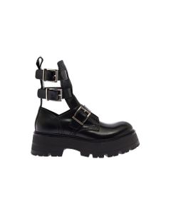 Alexander Macqueen Woman's Black Rave Buckle Leather Ankle Boots
