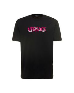 Versace Men's Black Cotton T-shirt With Logo Print