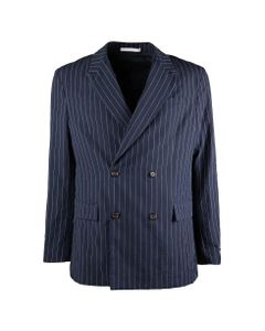 Paolo Pecora Blue White Pinstripe Double-breasted Suit Jacket