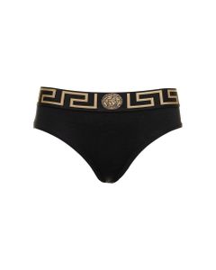 Versace Woman's Black Jersey Briefs With Logo Print