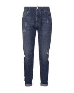 Five-pocket Leisure Fit Trousers In Old Denim With Rips