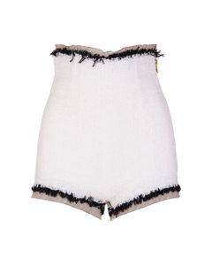 Woman High Waist Shorts In White Tweed With Contrast Finishes