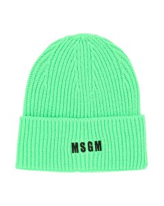 MSGM Logo Embroidered Ribbed Beanie