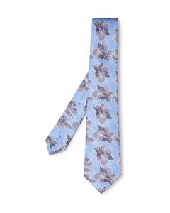 Man Light Blue Silk Tie With Printed Flowers