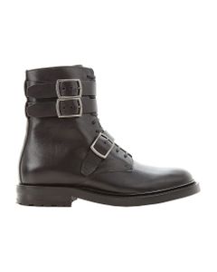 Black Leather Ceril 20 Buckle Ankle Boots