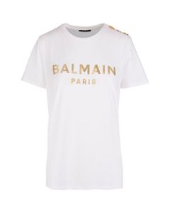 Woman Regular Fit White T-shirt With Golden Metallic Logo