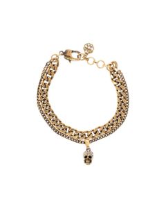 Alexander Mcqueen Woman's Pave Double Chain Metal Bracelet With Skull Detail