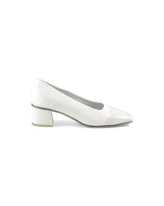 White Leather Mid-heel Pumps