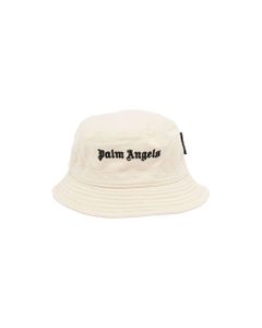 Palm Angels Woman's White Cotton Classic Bucket Hat With Logo