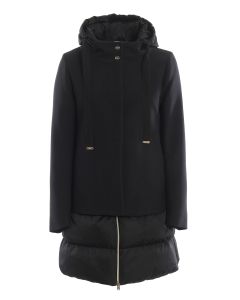 Water repellent black flared padded coat