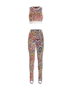 White Jacquard Wool Blend Top And Leggings With Paisley Pattern