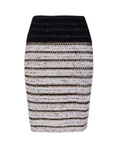 Spencer Short Skirt In Black And White Tweed With Golden Chain