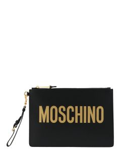 Moschino Logo Printed Zipped Clutch Bag