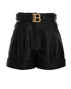 Balmain B Plaque Leather Shorts