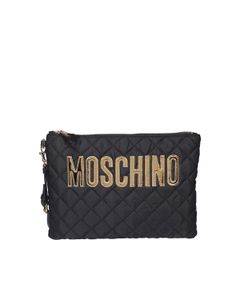 Moschino Logo Quilted Clutch Bag
