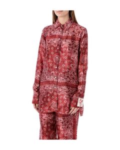 Golden Collection Pajama Shirt In Burgundy With Paisley Print