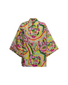 Hobotai 1960s Printed Multicolor Silk Shirt