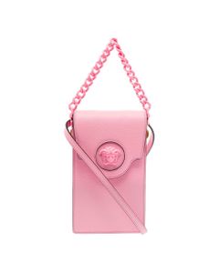 Pink Leather Smartphone Case With Shoulder Strap Versace Woman