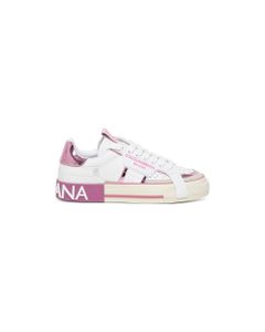 Dolce & Gabbana Woman's White And Pink Leather Custom 2.0 Sneakers