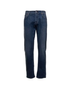 Alexander Mcqueen Man's Five Pockets Blue Denim Jeans With Logo