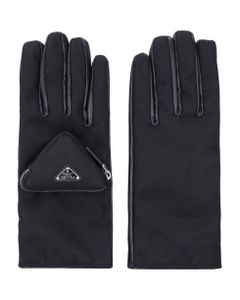 Re-nylon And Nappa Leather Gloves With Pouch
