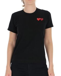 Comme Des GarÇons Play Embroidered Double Heart T-Shirt
