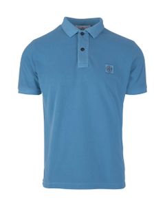Man Polo Shirt In Light Blue Cotton Piquet With Stone Island Compass Rose Patch