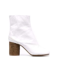 Maison Margiela Woman's Tabi White Leather Ankle Boots With Crease Effect