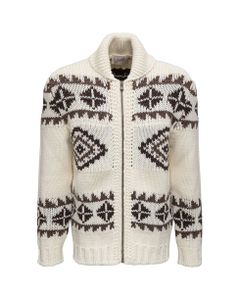 Ikat White And Brown Wool Cardigan