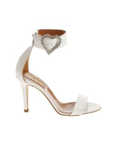 White patent leather sandals with rhinestones