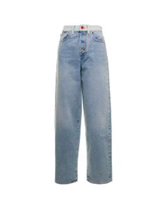 Off White Woman's Baggy Denim Jeans With Colored Buttons