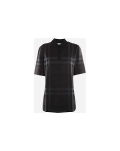 Oversized Silk Polo Shirt With All-over Check Motif