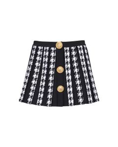Houndstooth Pleated Knit Mini Skirt