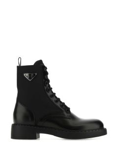 Prada Logo Patch Lace-Up Boots