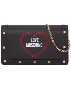 Love Moschino Logo Embroidered Chained Clutch Bag