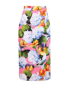 Dolce & Gabbana Hydrangea Floral Pattern Rayon Midi Skirt
