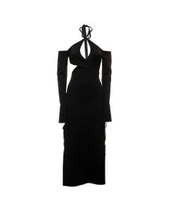 The Attico Woman's 'greta' Black Cotton Midi Dress And Cut Out Details