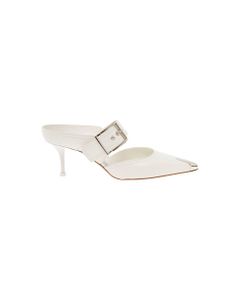 Punk White Leather Mules Alexander Mcqueen Woman