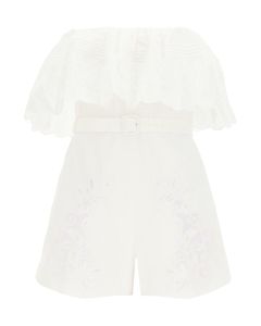 Self-Portrait Broderie Anglaise Ruffle-Detailed Playsuit