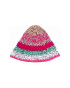 Red Valentino Woman's Crochet Striped Knit Hat