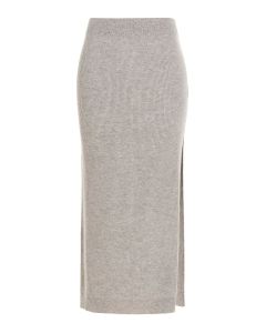 Brunello Cucinelli Slit-Detailed High-Waist Midi Skirt
