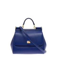 Dolce & Gabbana Woman's Sicily Medium Blue Hammered Leather Handbag
