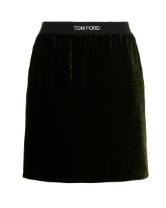 Tom Ford Logo-Waist Slim Cut Velvet Mini Skirt