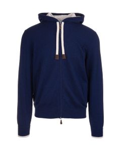 Man Dark Blue Cashmere Cardigan With Zip And Hood