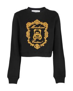 Moschino Logo Embroidered Cropped Crewneck Sweater