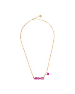 Versace Woman's Pink Metal Chain Necklace With Logo