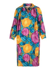 Marni Floral Printed Long-Sleeved Midi Dress