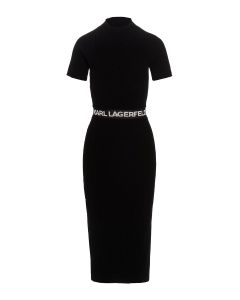 Karl Lagerfeld Ribbed Logo-Belt Detail Midi Dress
