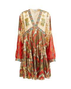 Short Silk Dress With Multicolored Floral Paisley Print