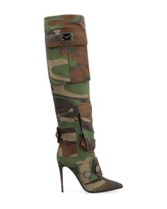 Camouflage Motif Fabric Knee-boots